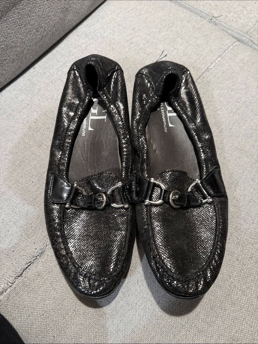 Attilio Giusti Leombruni Black Metallic Leather Bit Loafers